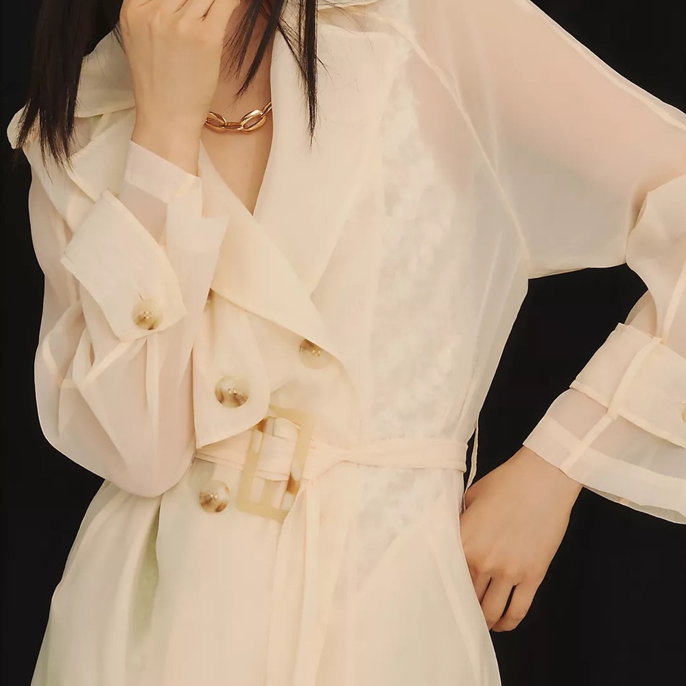 Anthropologie Cream Trench Coat with Belted Waist